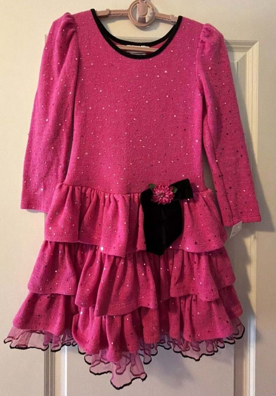 Bonnie Jean Girls Pink Sequin Tiered Ruffle Dress Size 6